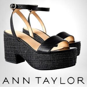 ANN Taylor Straw Platform Ankle Strap Black Sandals Size 9M
